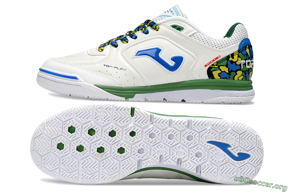 Joma Top Flex IC Football Shoes - White/Blue/Green 1
