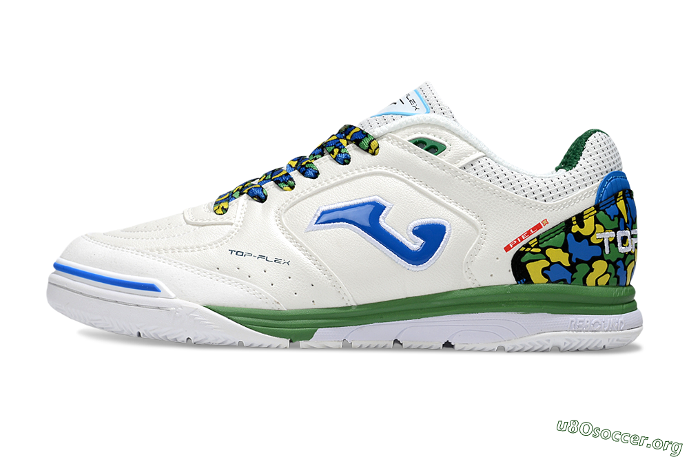 Joma Top Flex IC Football Shoes - White/Blue/Green 3