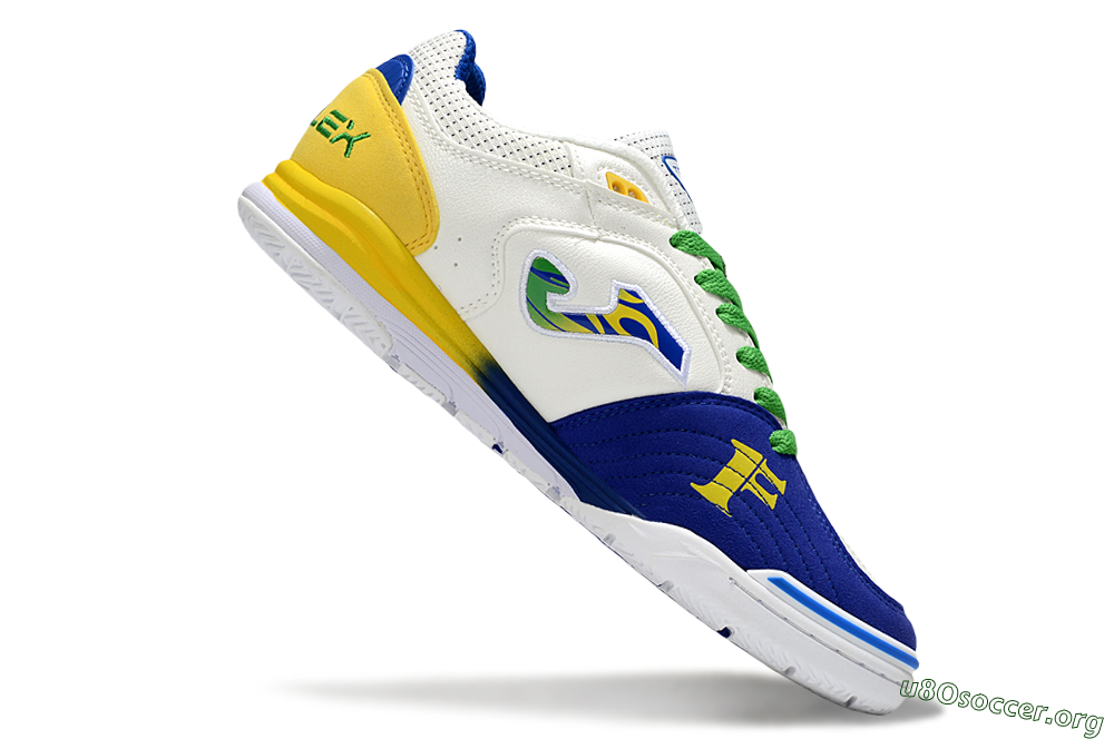 Joma Top Flex IC Football Shoes - White/Blue/Yellow 4