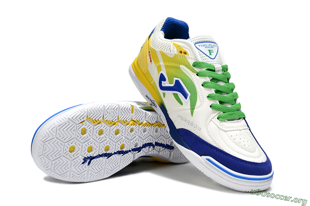 Joma Top Flex IC Football Shoes - White/Blue/Yellow 0
