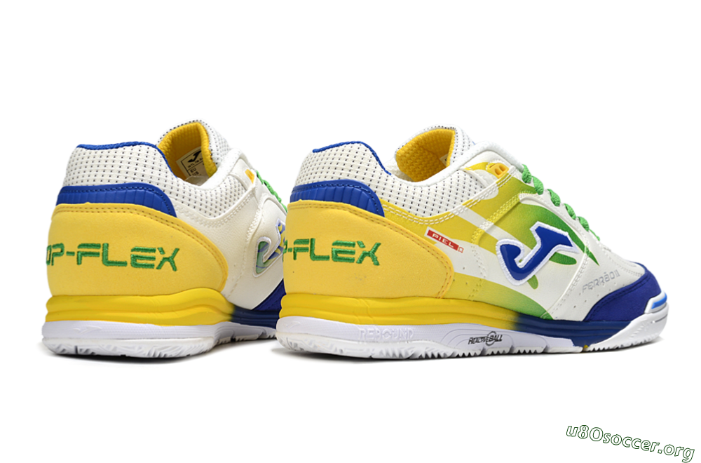 Joma Top Flex IC Football Shoes - White/Blue/Yellow 6