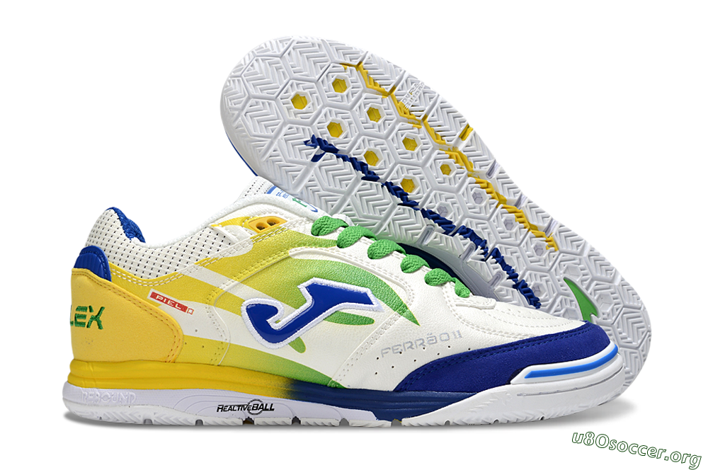 Joma Top Flex IC Football Shoes - White/Blue/Yellow 2