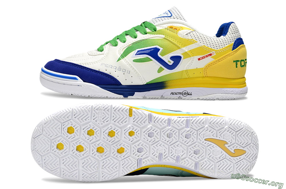 Joma Top Flex IC Football Shoes - White/Blue/Yellow 1