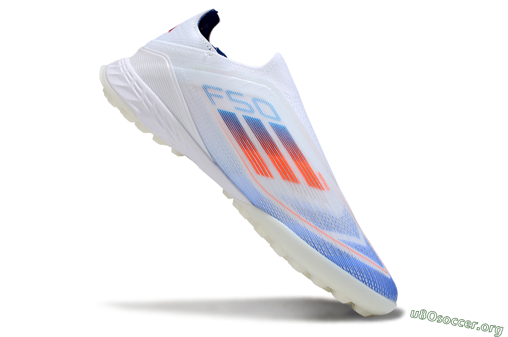 Adidas F50+ Elite Laceless TF Football Shoes - White/Blue/Red 4