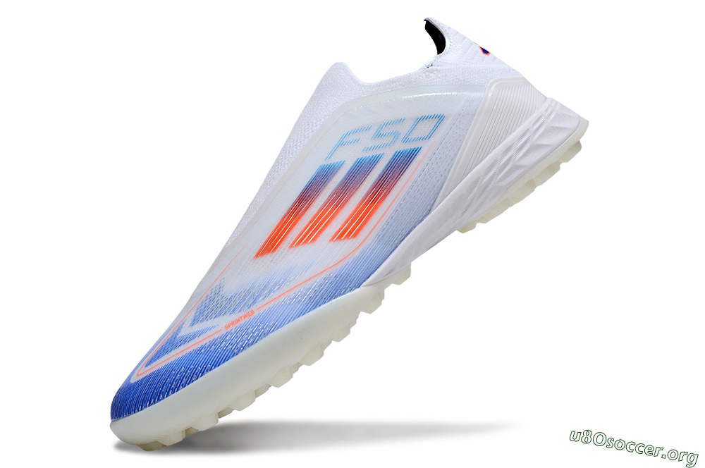 Adidas F50+ Elite Laceless TF Football Shoes - White/Blue/Red 5