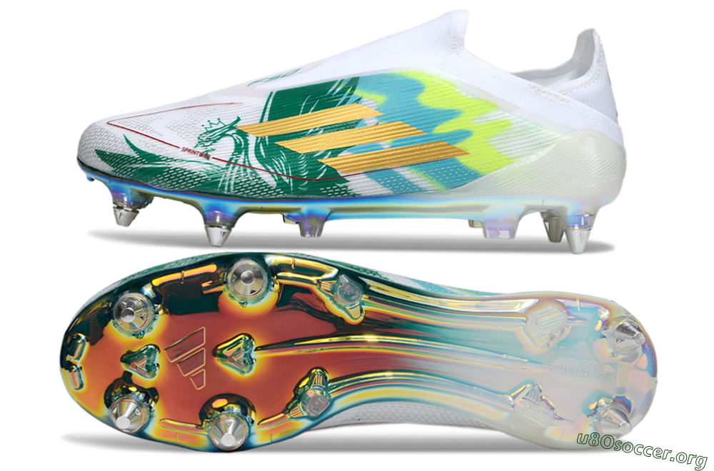 Adidas F50 Elite Laceless SG Football Boots - White/Green/Gold 1