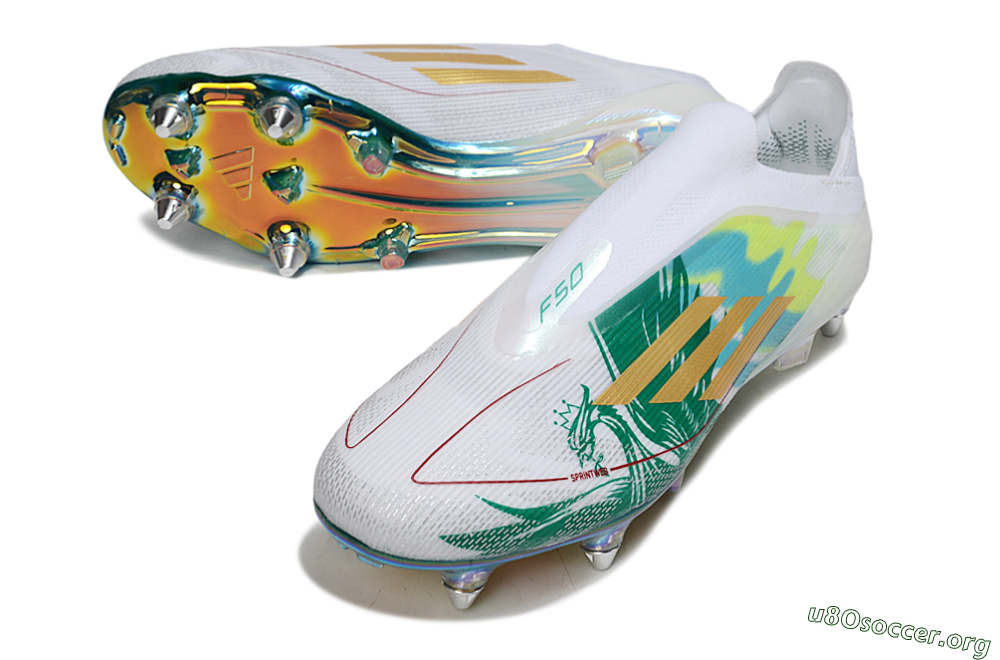 Adidas F50 Elite Laceless SG Football Boots - White/Green/Gold 0