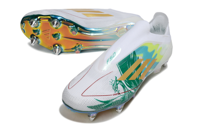 Adidas F50 Elite Laceless SG Football Boots - White/Green/Gold