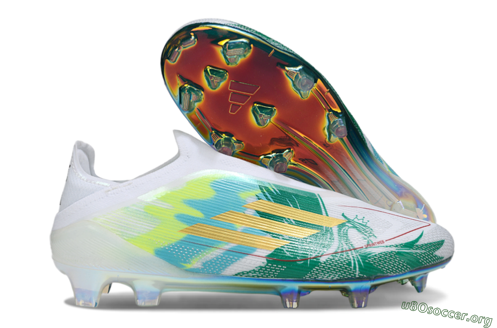 Adidas F50 Elite Laceless FG Football Boots - White/Green/Gold 2