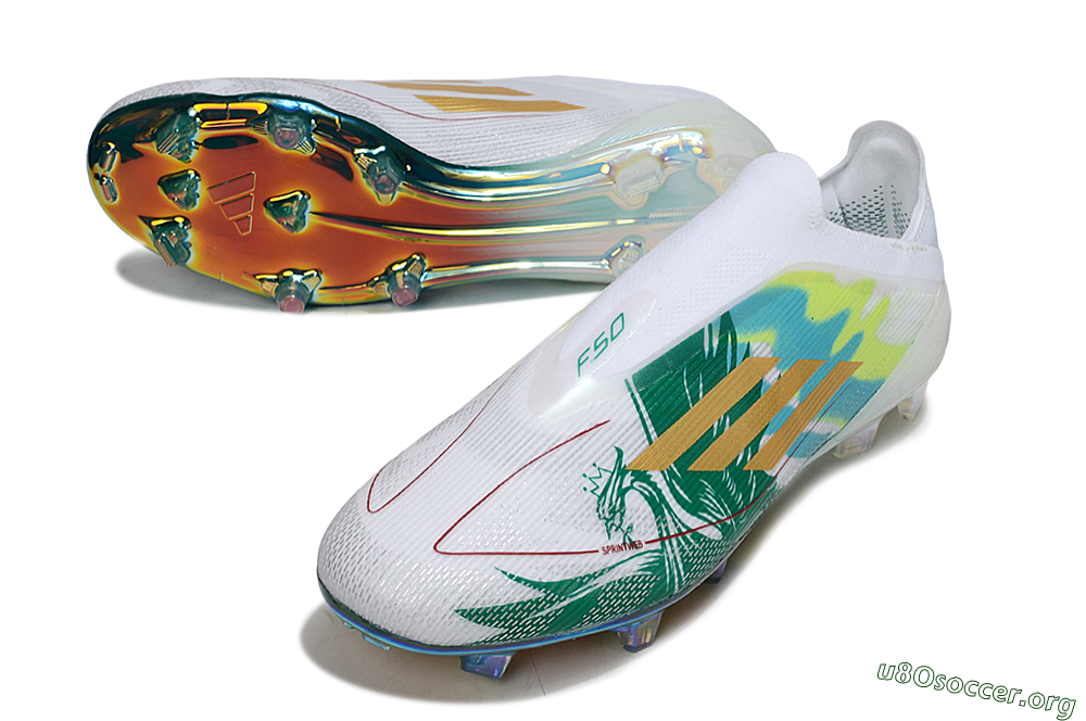 Adidas F50 Elite Laceless FG Football Boots - White/Green/Gold 0