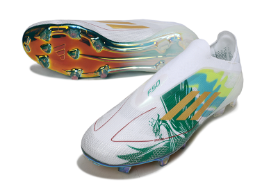 Adidas F50 Elite Laceless FG Football Boots - White/Green/Gold