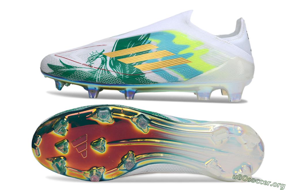 Adidas F50 Elite Laceless FG Football Boots - White/Green/Gold 1