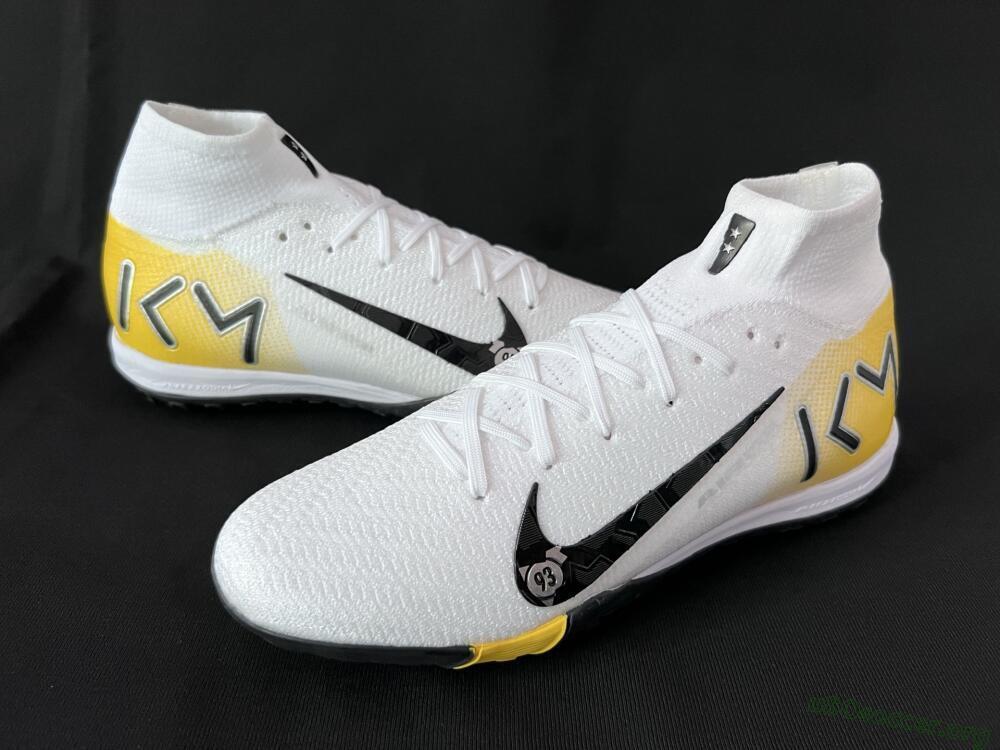 KM x Nike Air Zoom Mercurial Superfly 10 Elite TF Football Shoes - White/Black/Yellow