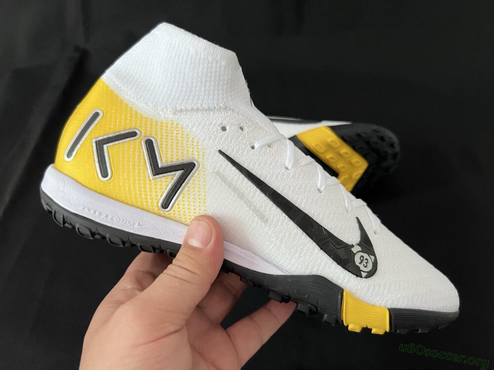 KM x Nike Air Zoom Mercurial Superfly 10 Elite TF Football Shoes - White/Black/Yellow