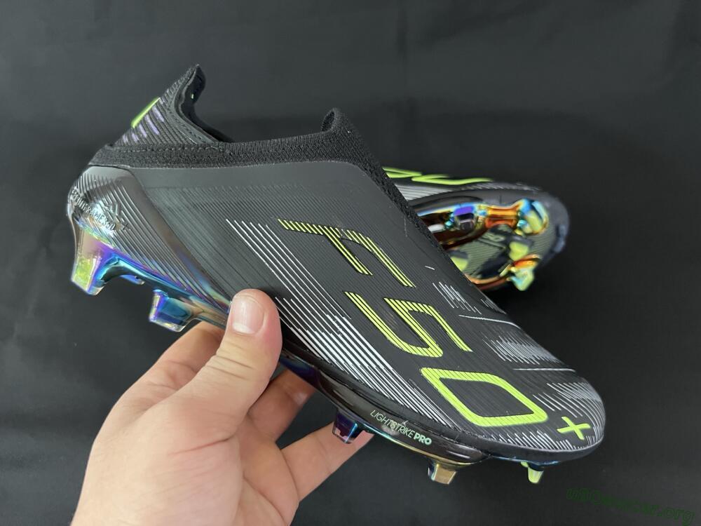 Adidas F50+ Lightstrike Pro Laceless FG Football Boots - Black/Silver/Yellow