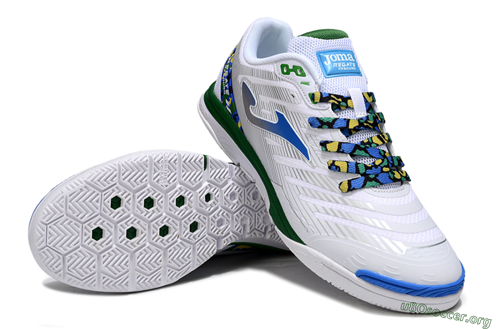 Joma Top Flex IC Football Shoes - White/Silver/Blue 0