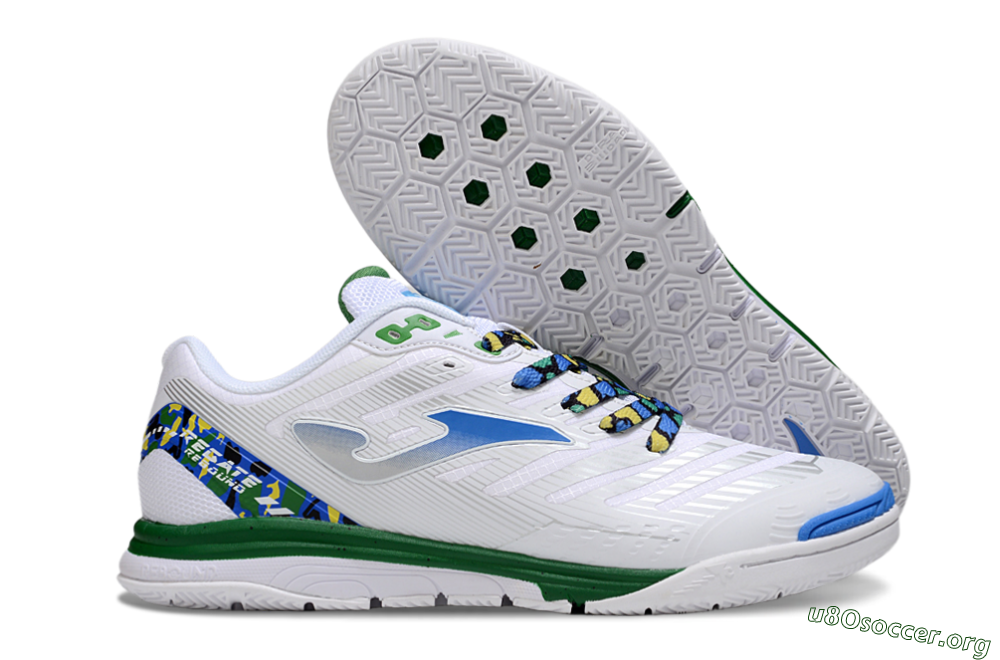 Joma Top Flex IC Football Shoes - White/Silver/Blue 2