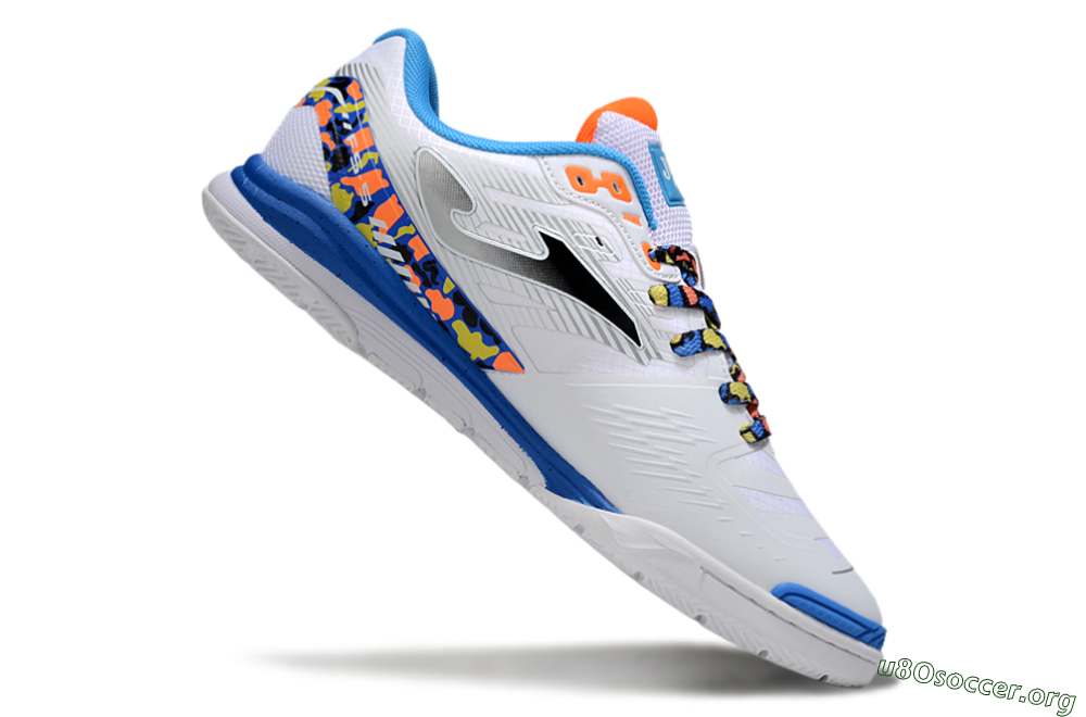 Joma Top Flex IC Football Shoes - White/Silver/Blue 4