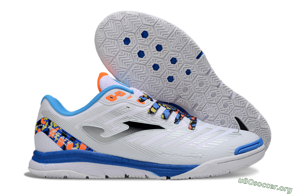 Joma Top Flex IC Football Shoes - White/Silver/Blue 2