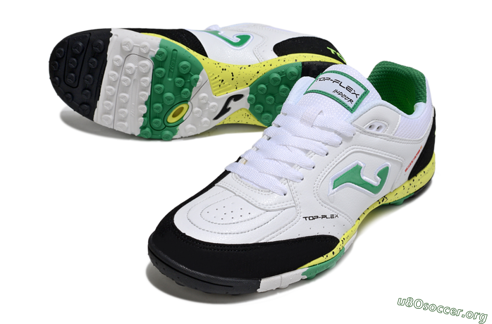 Joma Top Flex TF Football Shoes - White/Green/Yellow 0