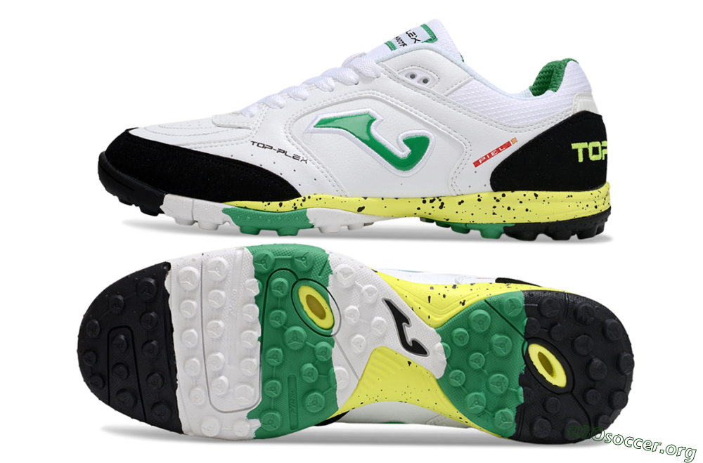 Joma Top Flex TF Football Shoes - White/Green/Yellow 1