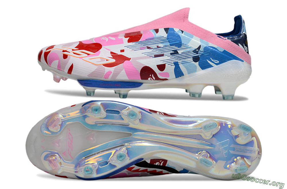 Adidas F50+ Elite Lightstrike Laceless FG Football Boots - Pink/Red/Blue 1