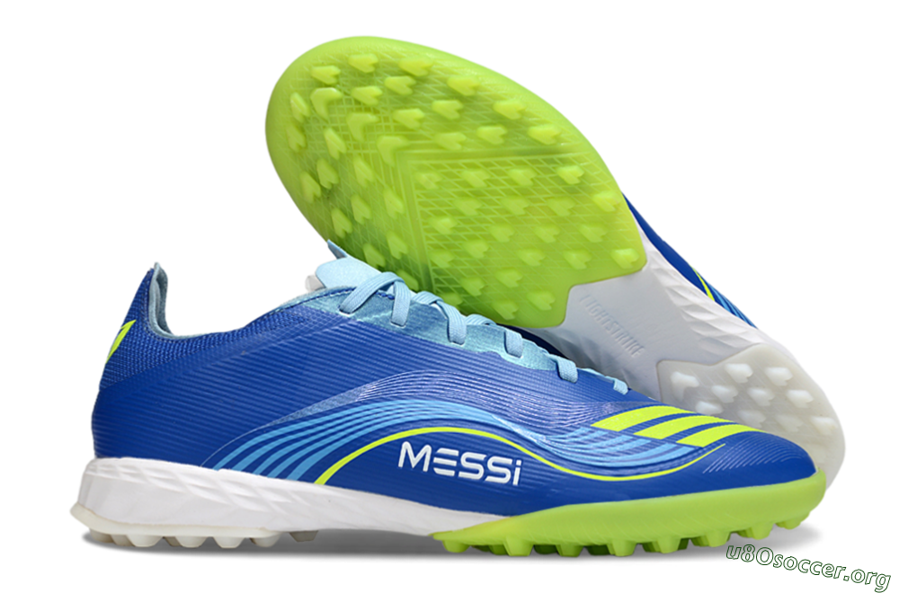 Messi x Adidas F50 Pro TF Football Shoes - Blue/Yellow/White 2