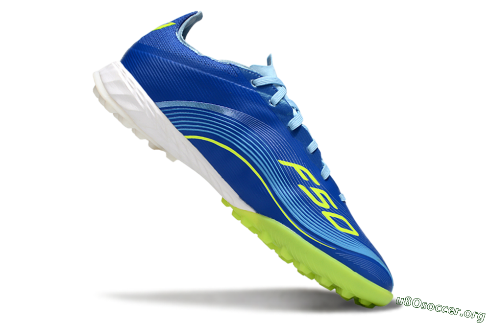 Messi x Adidas F50 Pro TF Football Shoes - Blue/Yellow/White 4