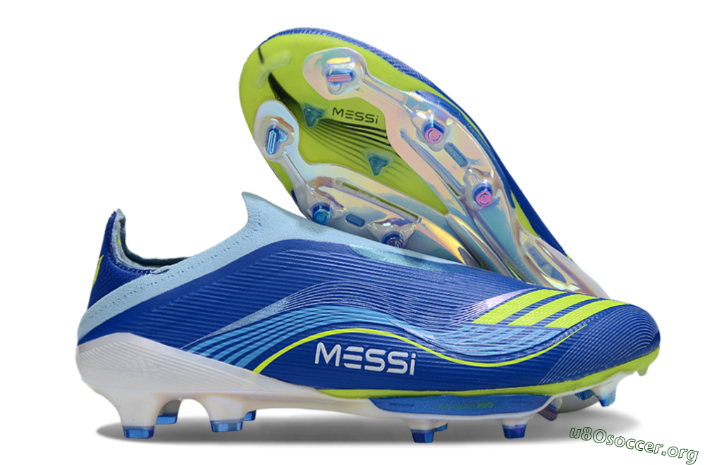 Messi x Adidas F50 Elite Laceless FG Football Boots - Blue/Yellow/White 2