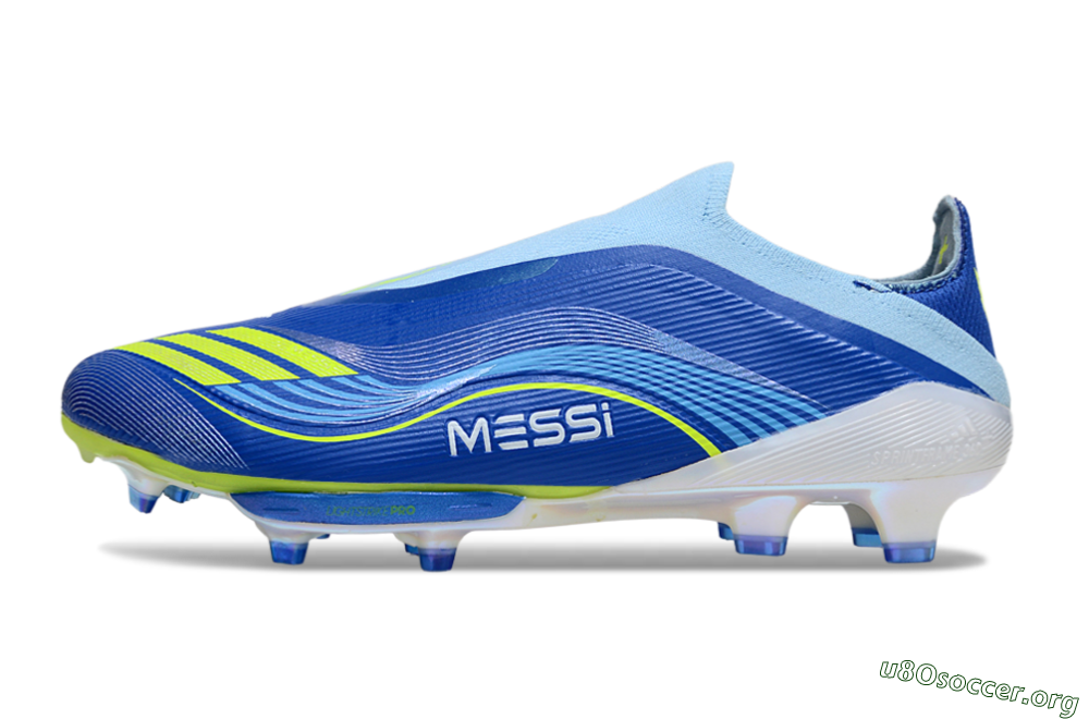 Messi x Adidas F50 Elite Laceless FG Football Boots - Blue/Yellow/White 3