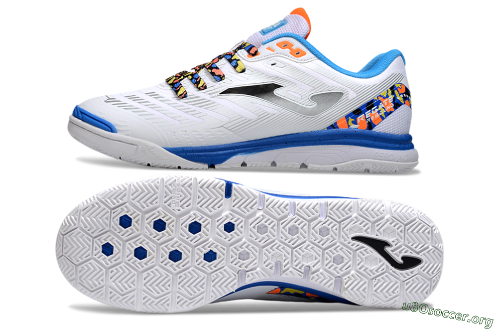 Joma Top Flex IC Football Shoes - White/Silver/Blue 1