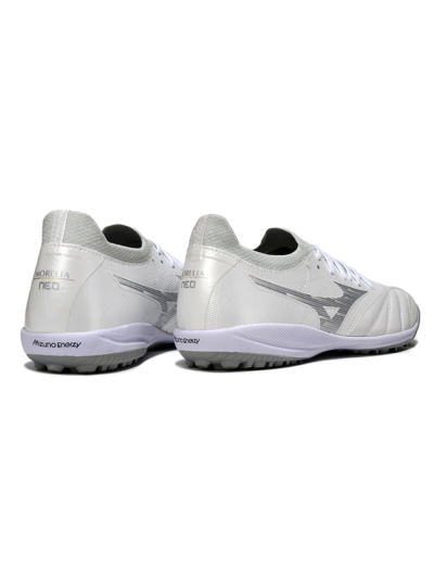 Mizuno Morelia Neo 4 TF Football Shoes - White/Silver Mist/Carbon Gray
