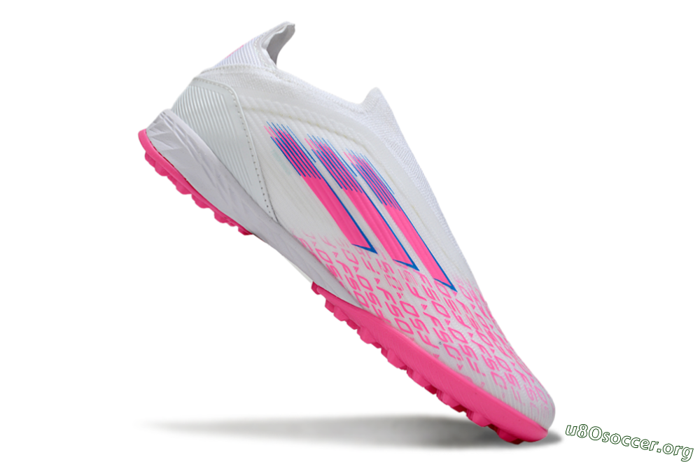 Adidas F50 Elite Laceless TF Football Shoes - White/Neon Pink/Sky Blue 5