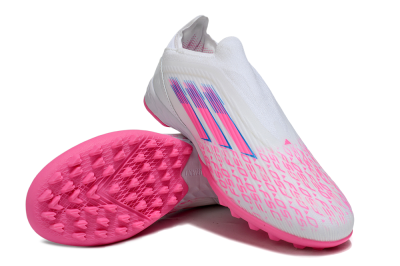 Adidas F50 Elite Laceless TF Football Shoes - White/Neon Pink/Sky Blue