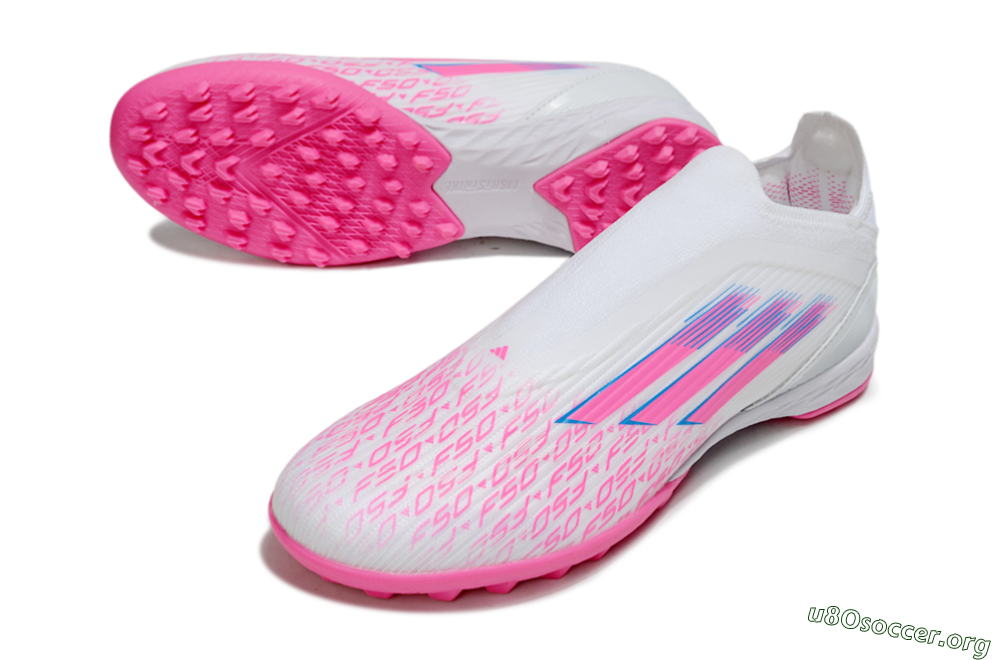 Adidas F50 Elite Laceless TF Football Shoes - White/Neon Pink/Sky Blue 0
