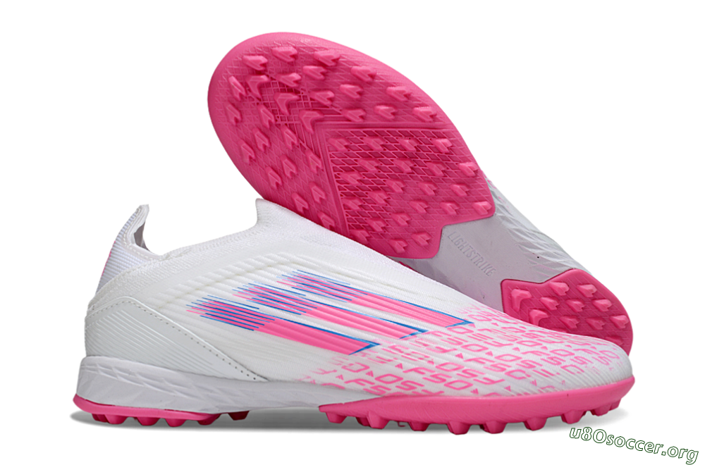 Adidas F50 Elite Laceless TF Football Shoes - White/Neon Pink/Sky Blue 2