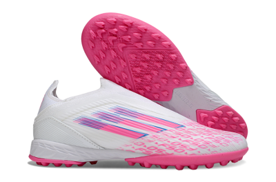 Adidas F50 Elite Laceless TF Football Shoes - White/Neon Pink/Sky Blue