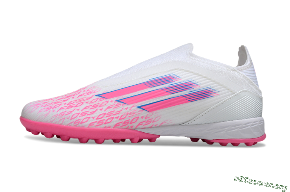 Adidas F50 Elite Laceless TF Football Shoes - White/Neon Pink/Sky Blue 3