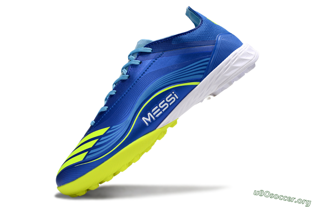 Messi x Adidas F50 Pro TF Football Shoes - Blue/Electric Blue/Lime Green 5