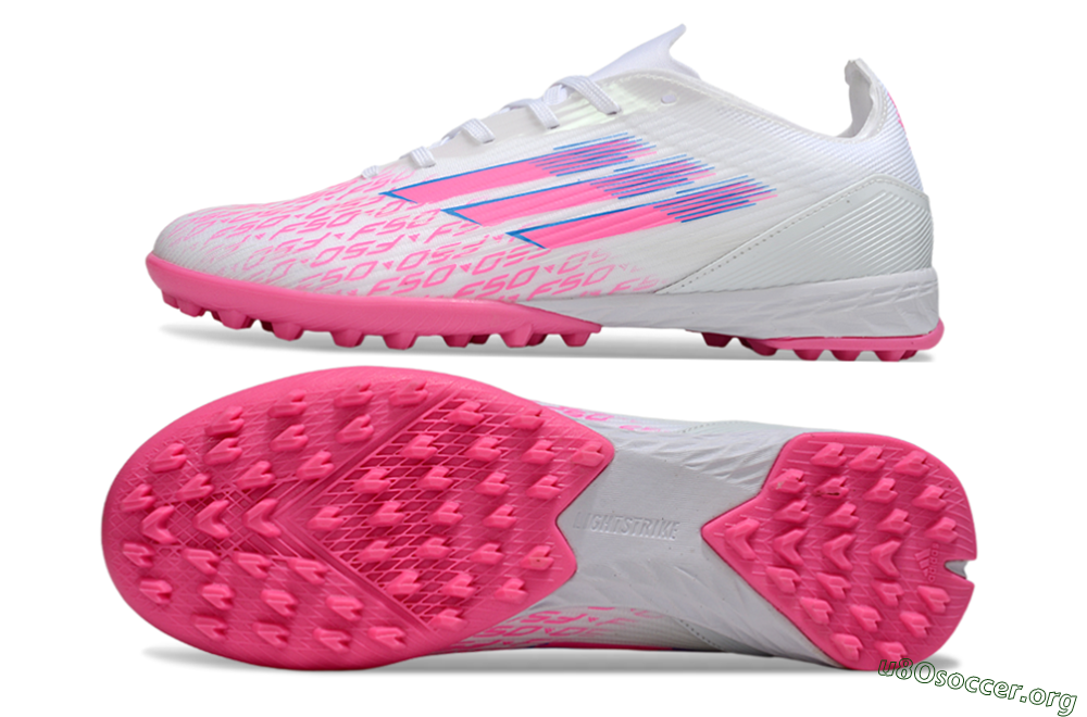 Adidas F50 Elite TF Football Shoes - White/Bright Pink/Light Blue 1