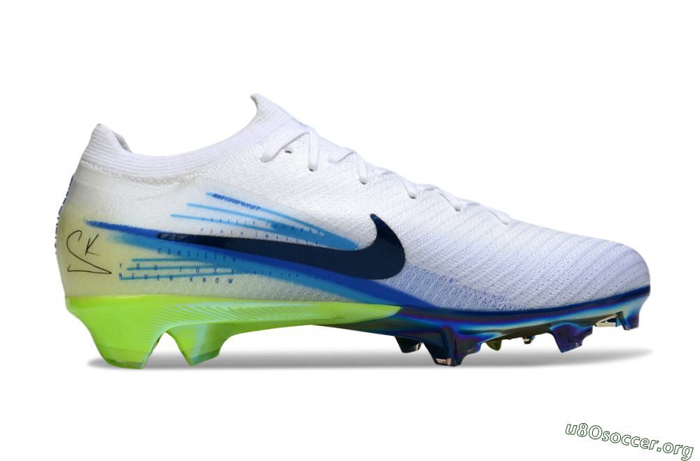 Nike Air Zoom Mercurial Vapor 16 Elite FG Football Boots - White/Electric Green/Deep Blue 6