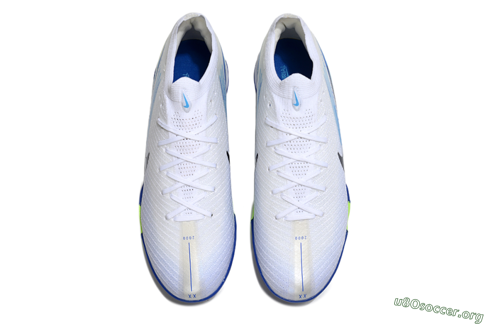 Nike Air Zoom Mercurial Vapor 16 Elite TF Football Shoes - White/Electric Blue/Lime Green 4