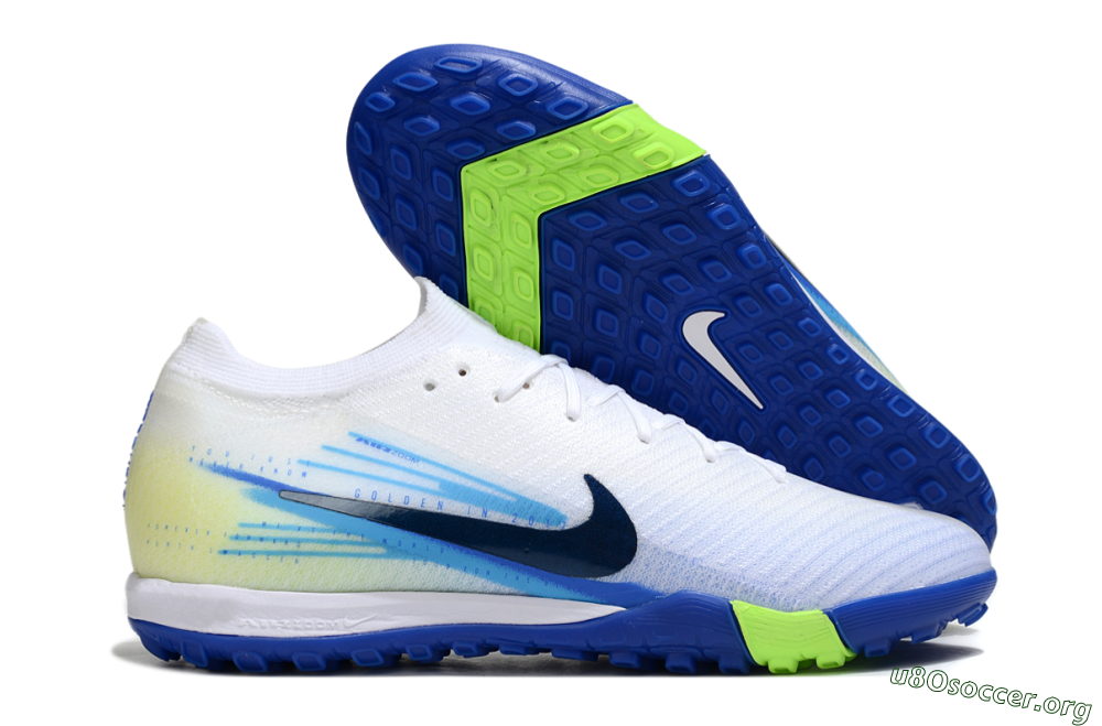 Nike Air Zoom Mercurial Vapor 16 Elite TF Football Shoes - White/Electric Blue/Lime Green 2