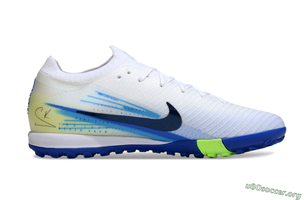 Nike Air Zoom Mercurial Vapor 16 Elite TF Football Shoes - White/Electric Blue/Lime Green 7