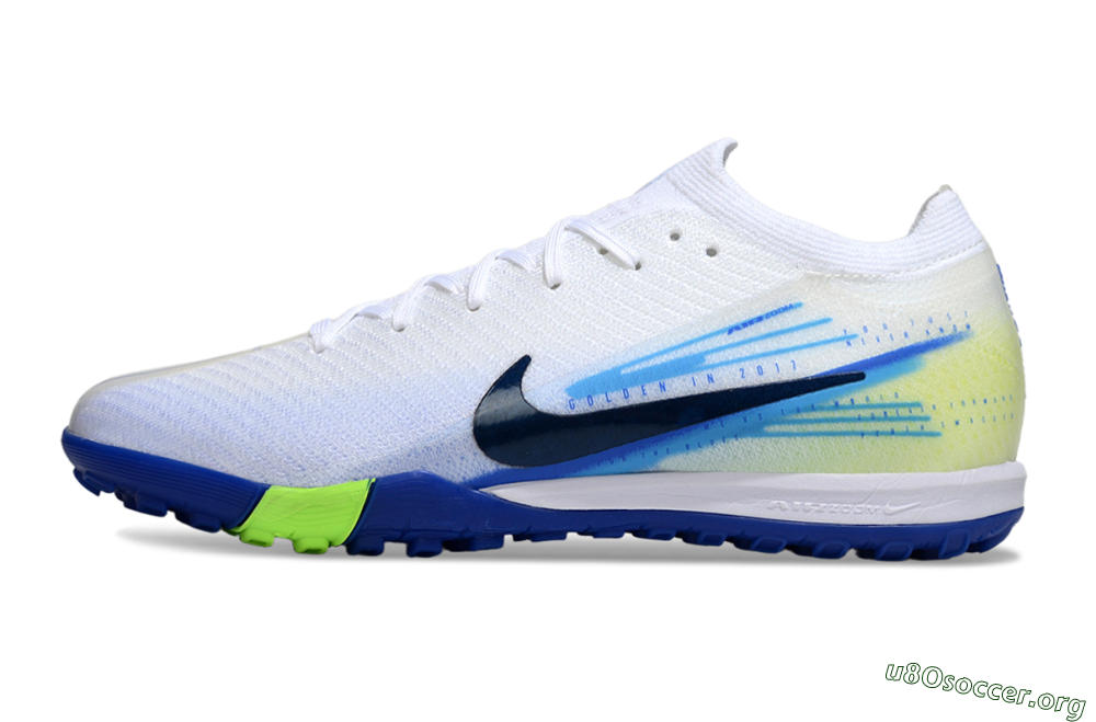 Nike Air Zoom Mercurial Vapor 16 Elite TF Football Shoes - White/Electric Blue/Lime Green 3