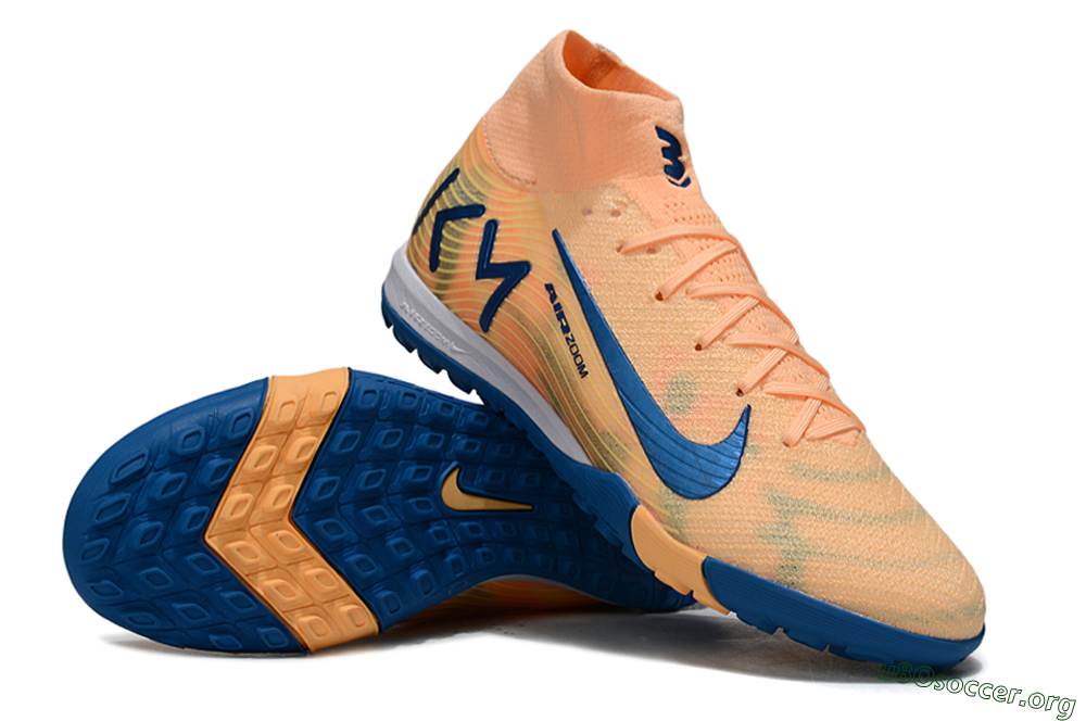 KM x Nike Air Zoom Mercurial Superfly 10 Elite TF Football Shoes - Orange/Tropical Sunrise/Navy Blue 0