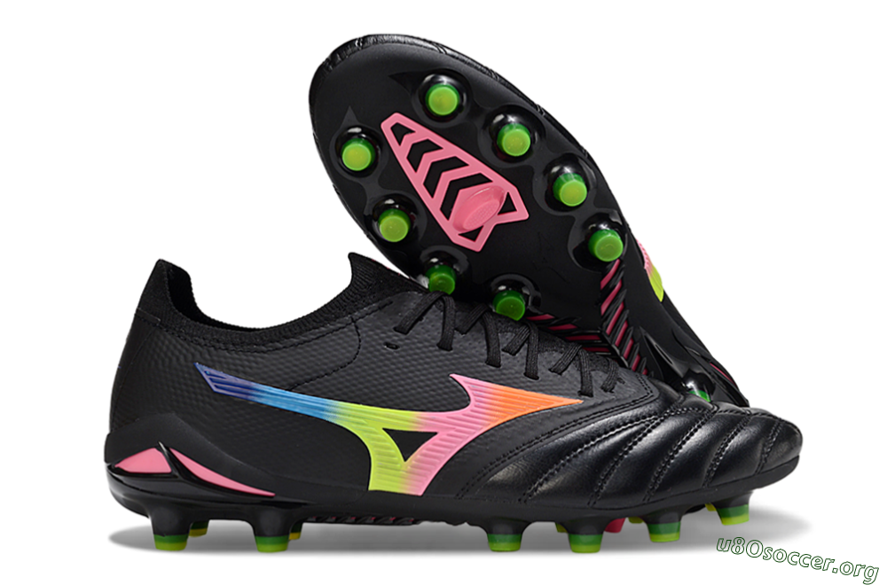 Mizuno Morelia Neo 4 FG Football Boots - Black/Neon Green/Hot Pink 2