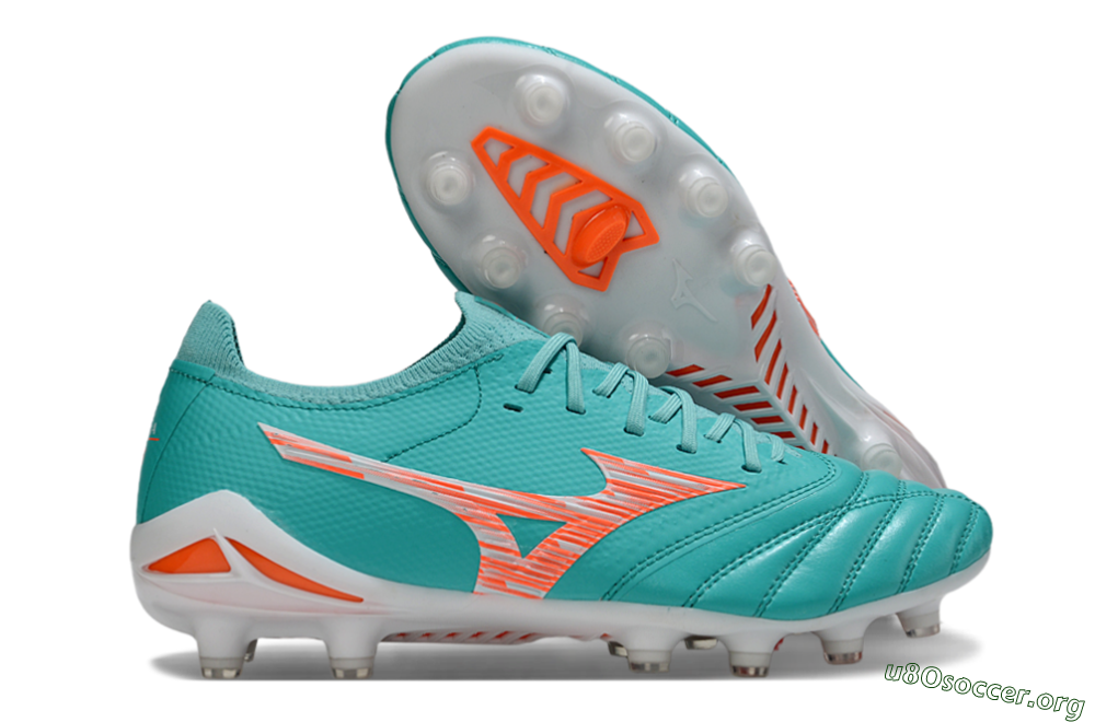 Mizuno Morelia Neo 4 FG Football Boots - Teal/Coral Burst/Sky Blue 2