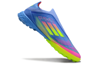 Adidas F50 Pro Laceless TF Football Shoes - Blue/Neon Green/Fluorescent Pink