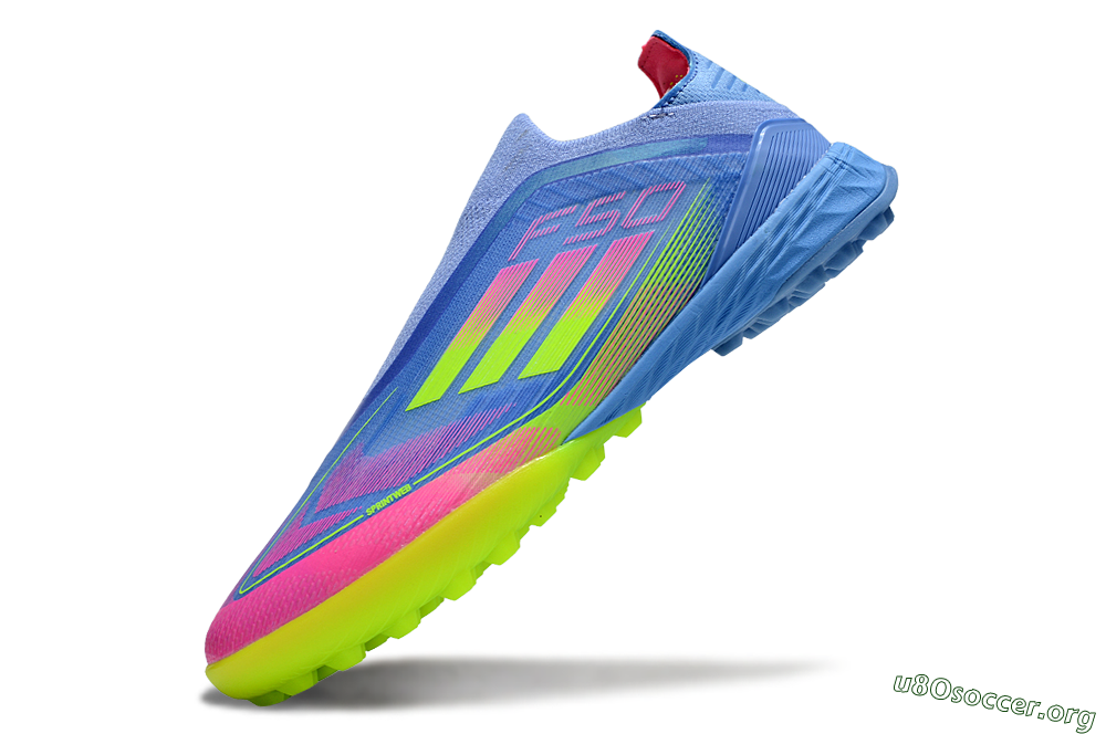 Adidas F50 Pro Laceless TF Football Shoes - Blue/Neon Green/Fluorescent Pink 5